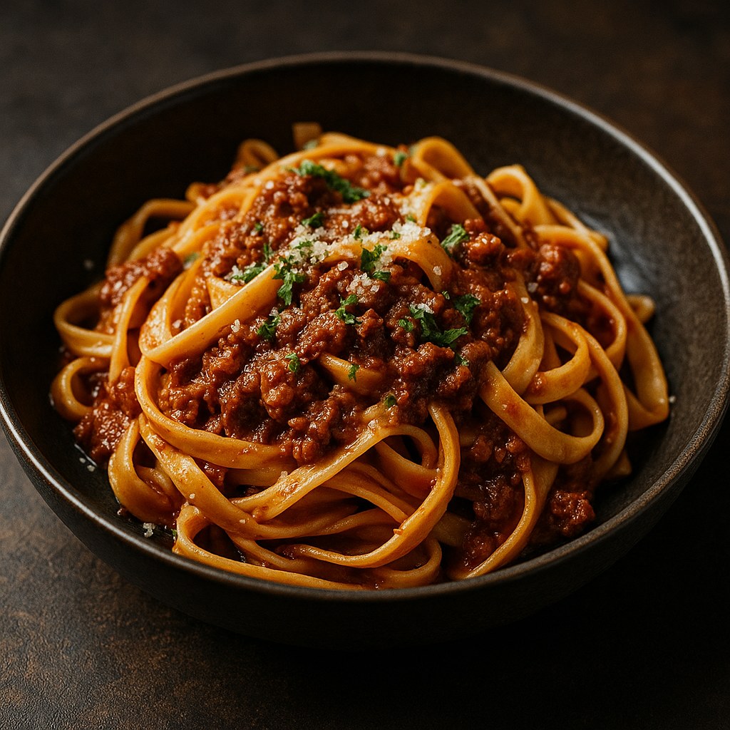 Tagliatelle pasta with rich ragù