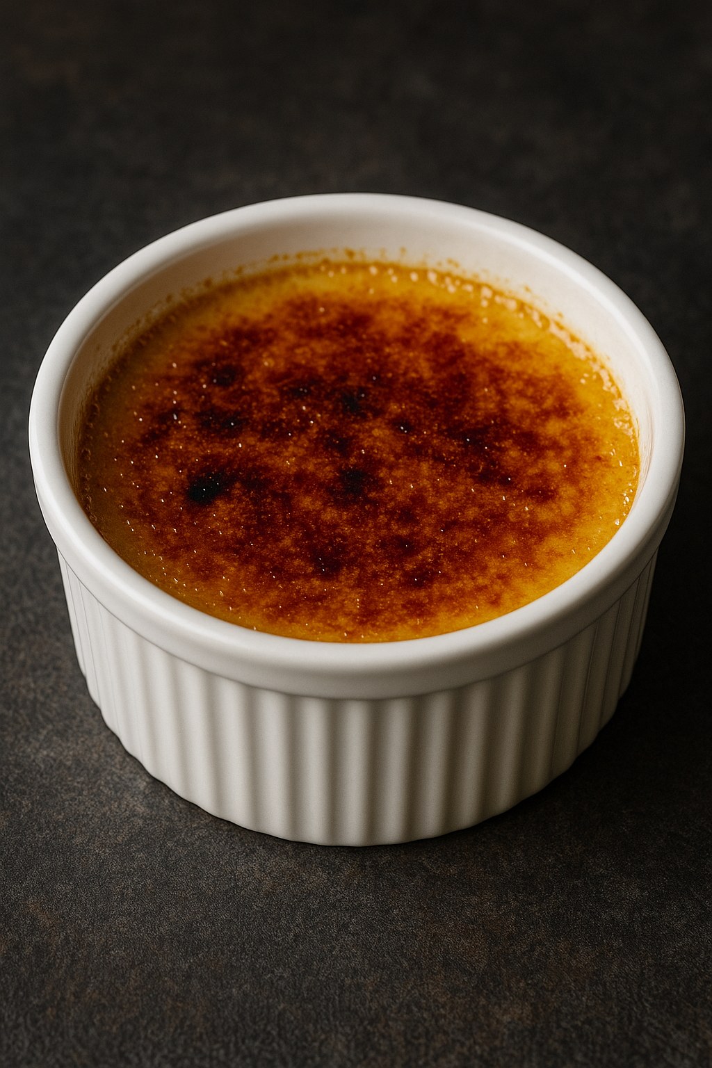 Crème brûlée topped with fresh berries